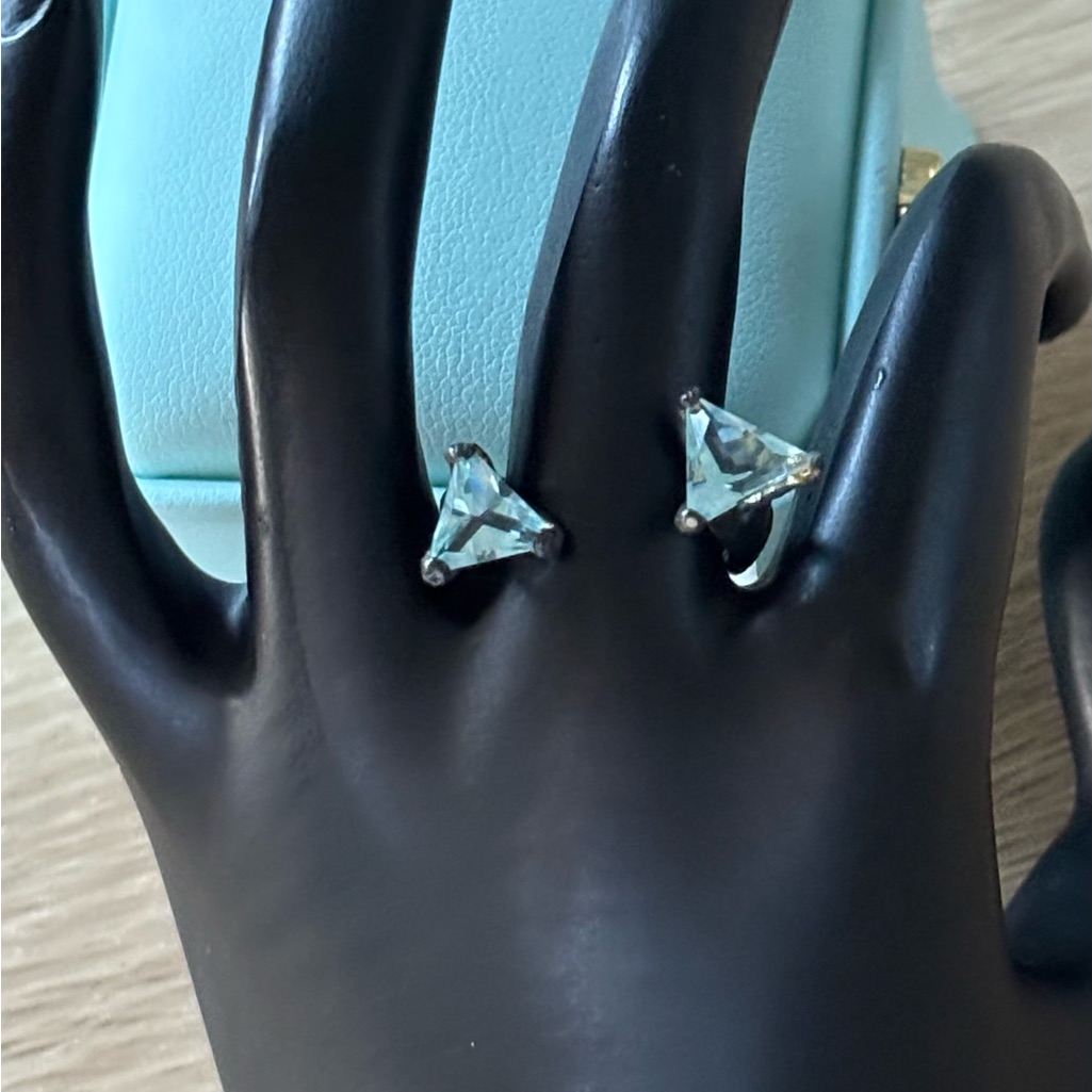 Sky Blue Austrian Crystal Trillion Cut Brass Ring